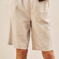 Linen Blend Belted Bermuda Shorts: WHITE