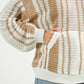 Drop Shoulder Striped Pattern Sweater: IVORY / NAVY