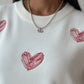 Ladies Color Block Heart Pullover Sweater: WHITE/PINK