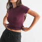 Mono B - Essential Short-Sleeved Micro-Ribbed Athleisure Top: DARK PLUM / S:M:L (2:2:2)