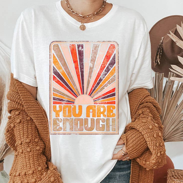 You Are Enough, Retro, Distressed, Vintage, Plus Size Tee: CREAM