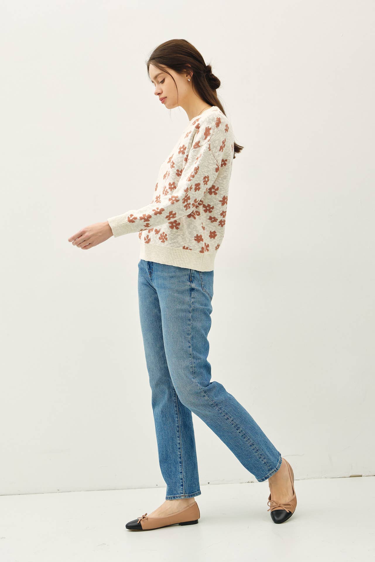 Floral Sweater Top: SEA GREEN