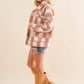 Checkered Teddy Chest Pocket Oversized Jacket: PINK