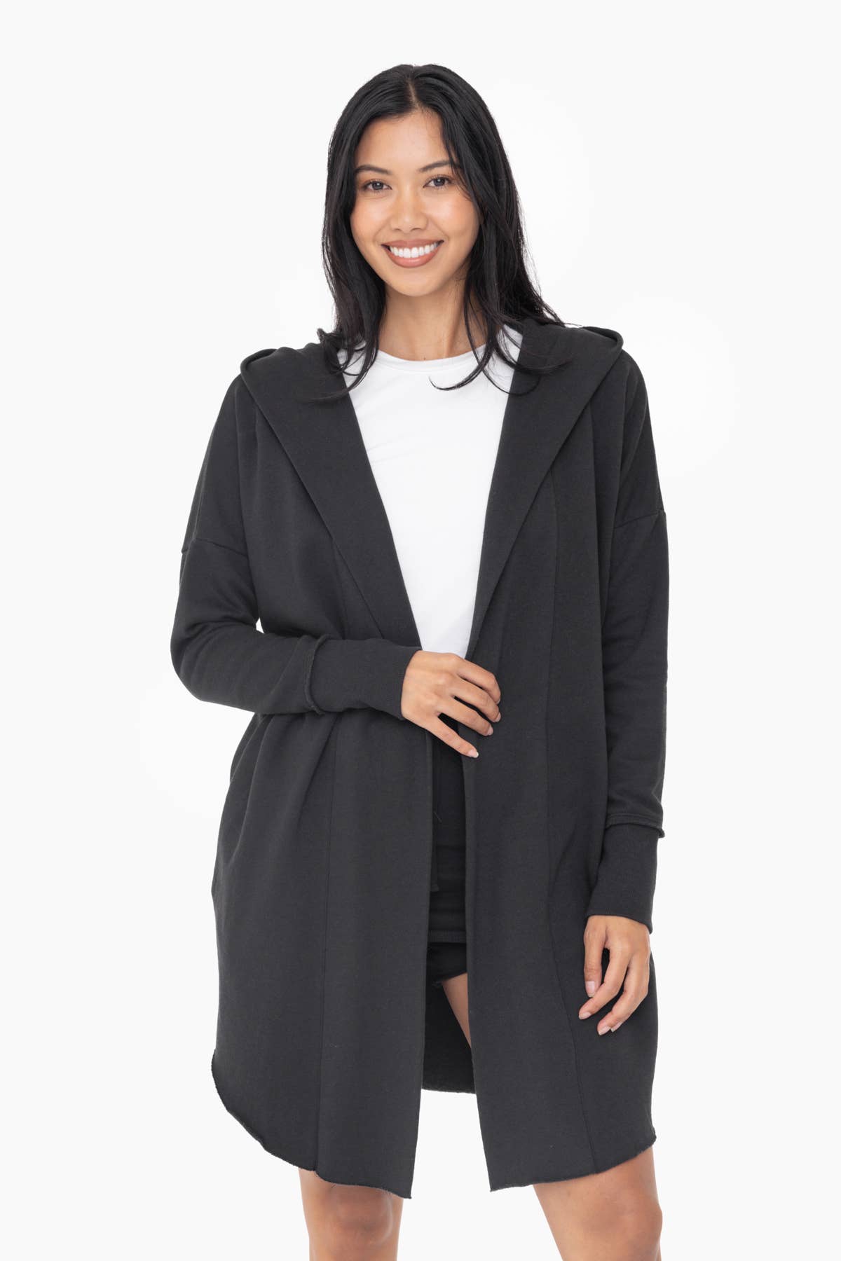 Open Front Longline Hoodie Cardigan: MARSH