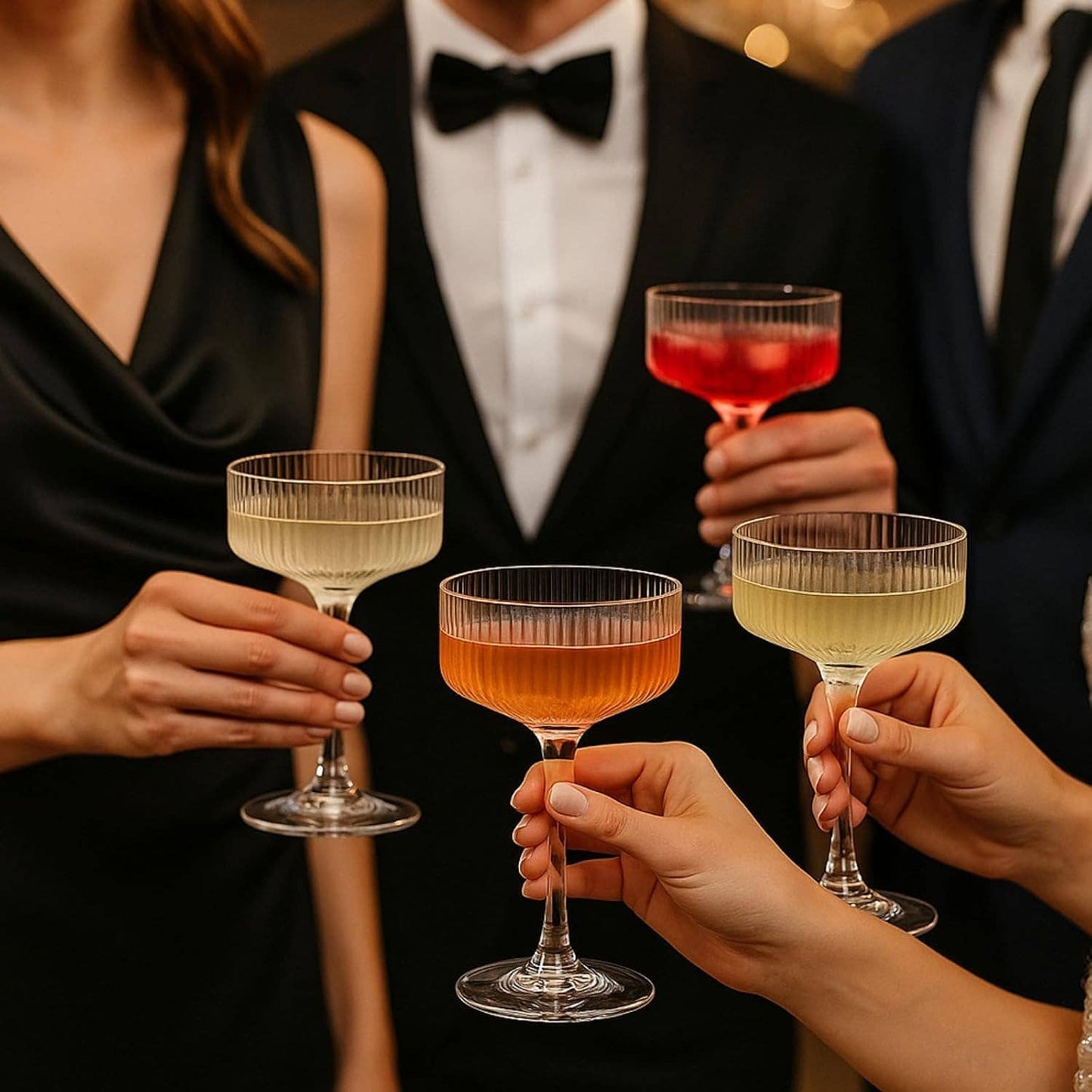 The Wine Savant /  Khen Glassware - Vintage 4 Pcs Ribbed Coupe Glasses, 11 oz 100% Crystal Coupe