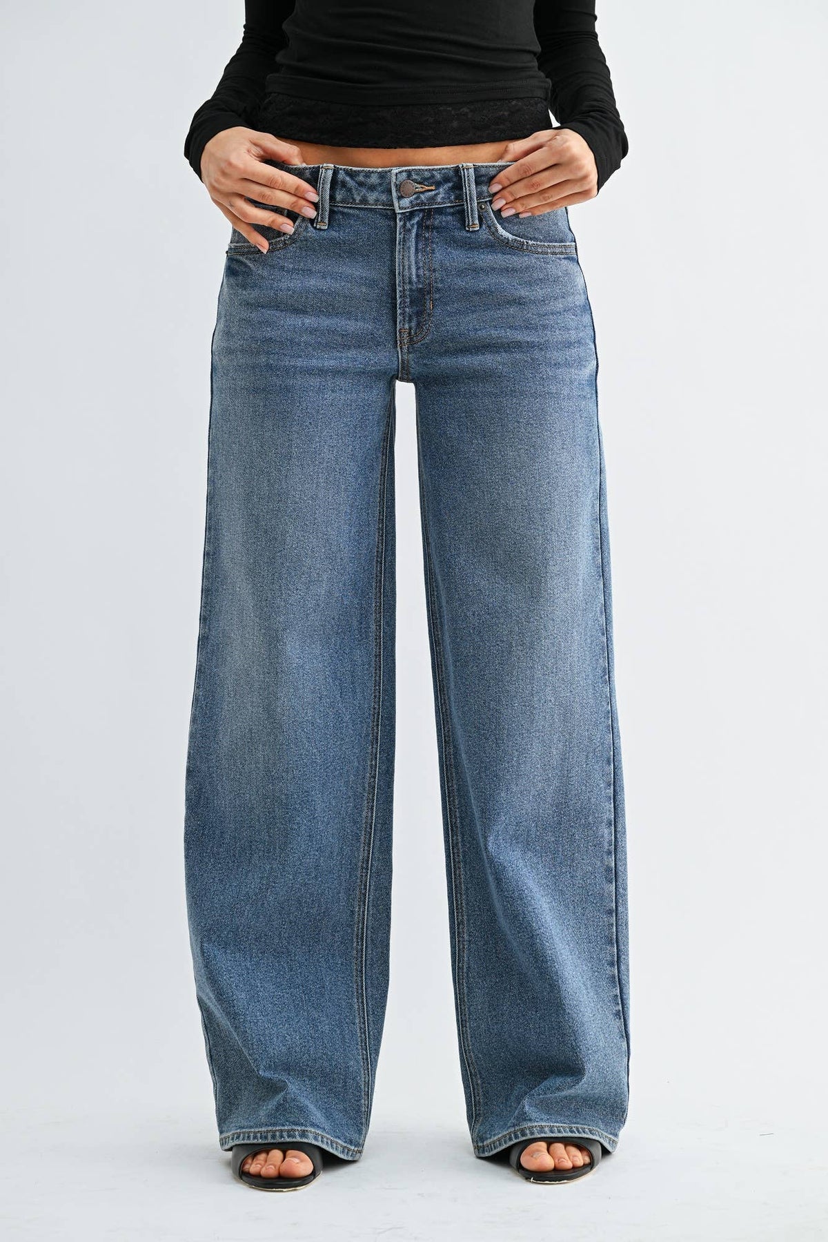 Just USA Jeans - Low Rise Baggy Wide Leg - MEDIUM DENIM - JP243: 8