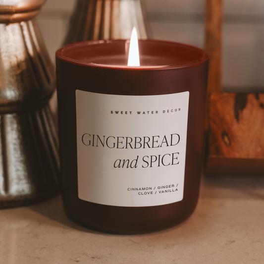 Candle: Gingerbread and Spice 15 oz Soy Candle, Matte Jar