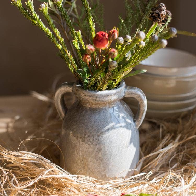Rustic Reach - Binglie Glazed Pottery Vase with Handles: Small