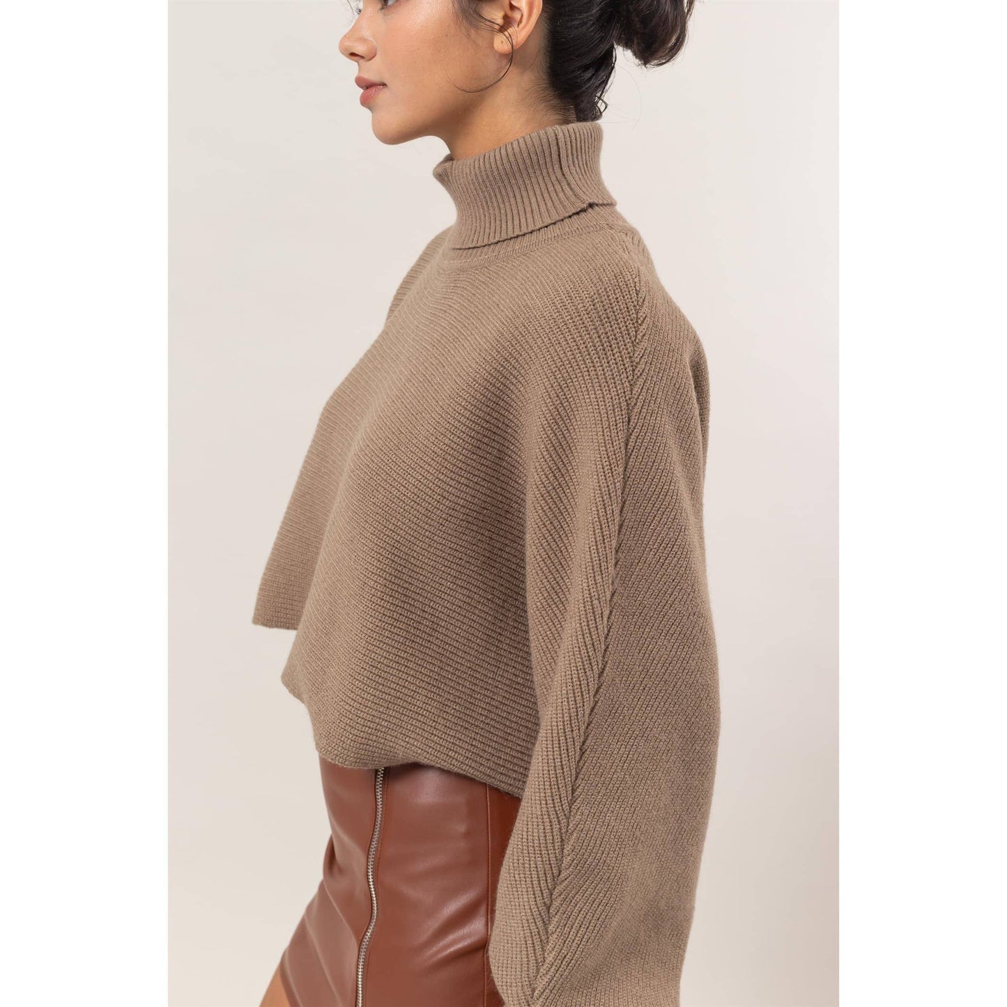 Turtleneck Cropped Sweater: CREAM