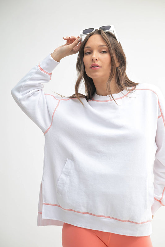 Vintage Stitch Cotton Sweatshirt: WHITE/WATERMELON