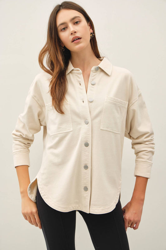Cotton Fleece Oversized Shacket: ECRU