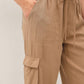 Tencel High Rise Drawstring Wide Leg Cargo Pant: Hazelnut
