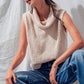 Sleeveless Cowl Neck Crochet Top: CREAM