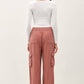 Tencel High Rise Drawstring Wide Leg Cargo Pant: