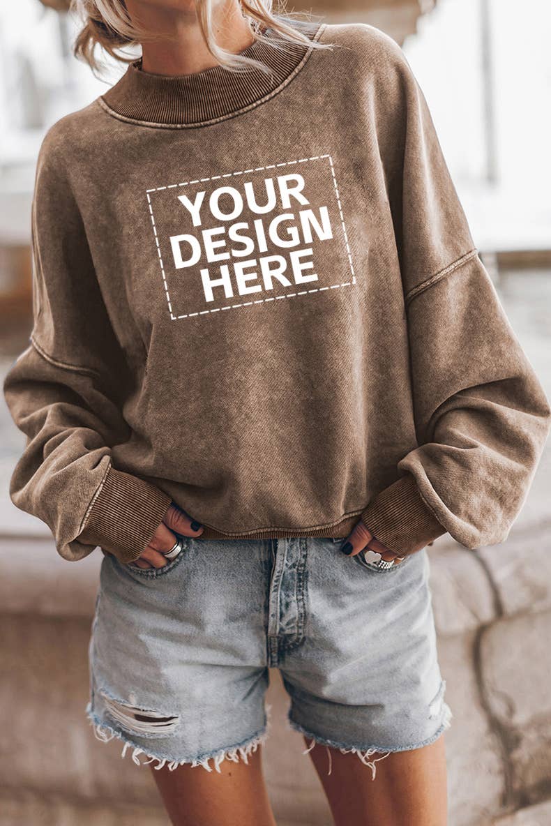 Lovesoft - Customized Drop Shoulder Crew Neck Pullover Sweatshirt: Orange / 75%Polyester+25%Cotton / M