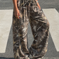 Lovesoft - Tartan Plaid Wide Leg Palazzo Pants: Branch Print / 95%Polyester+5% Elastane / 2XL