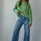 By Together - W2114 | Knit Sweater Rolled Round Neck Pullover Top: Green / L