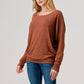 Heimious - Long Dolman Sleeve Round Neck Brushed Knit Top, 2739: Navy / M