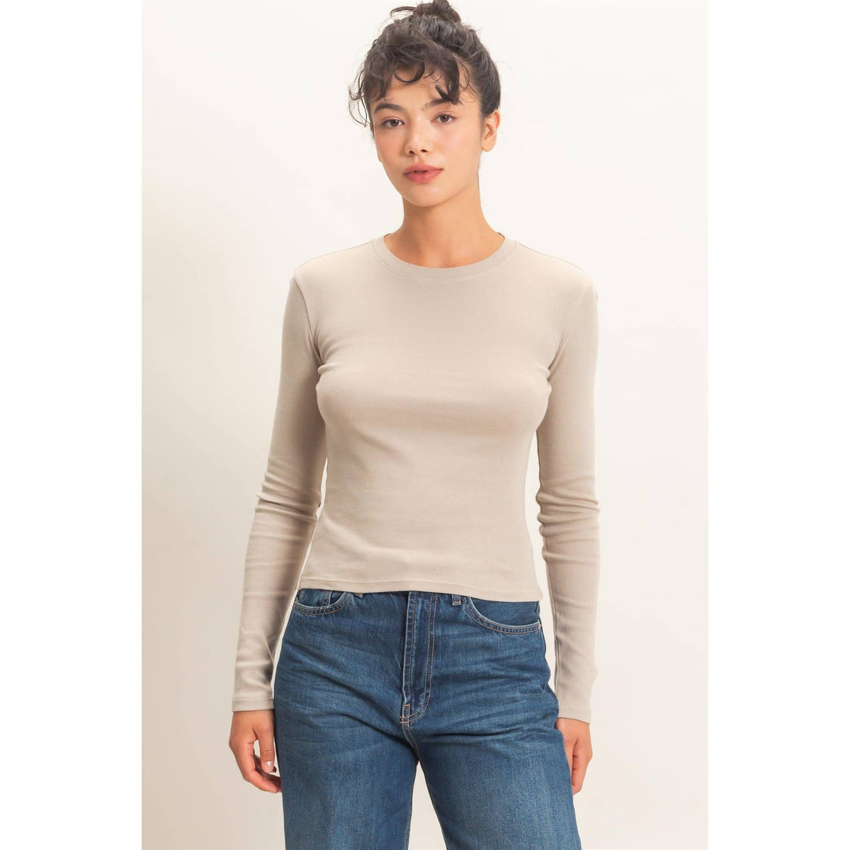 HYFVE - Crew Neck Long Sleeve Top: DARK BROWN / S-M-L(2-2-2)