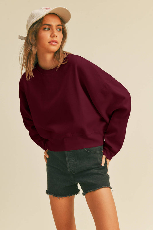 Honestee - Blank Short Cropped Long Sleeve Sweatshirt: Burgundy / XL
