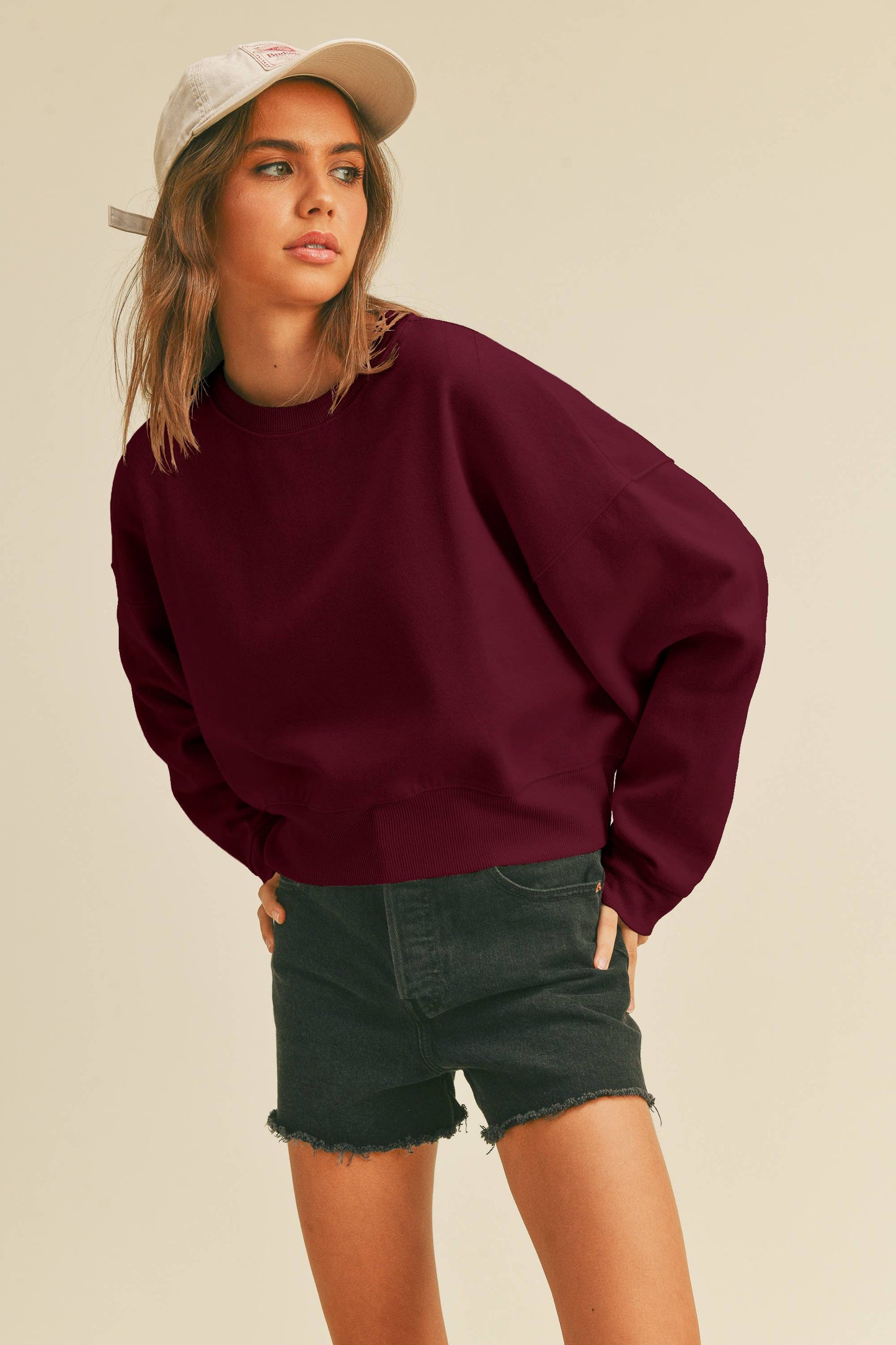 Honestee - Blank Short Cropped Long Sleeve Sweatshirt: OLIVE / XL