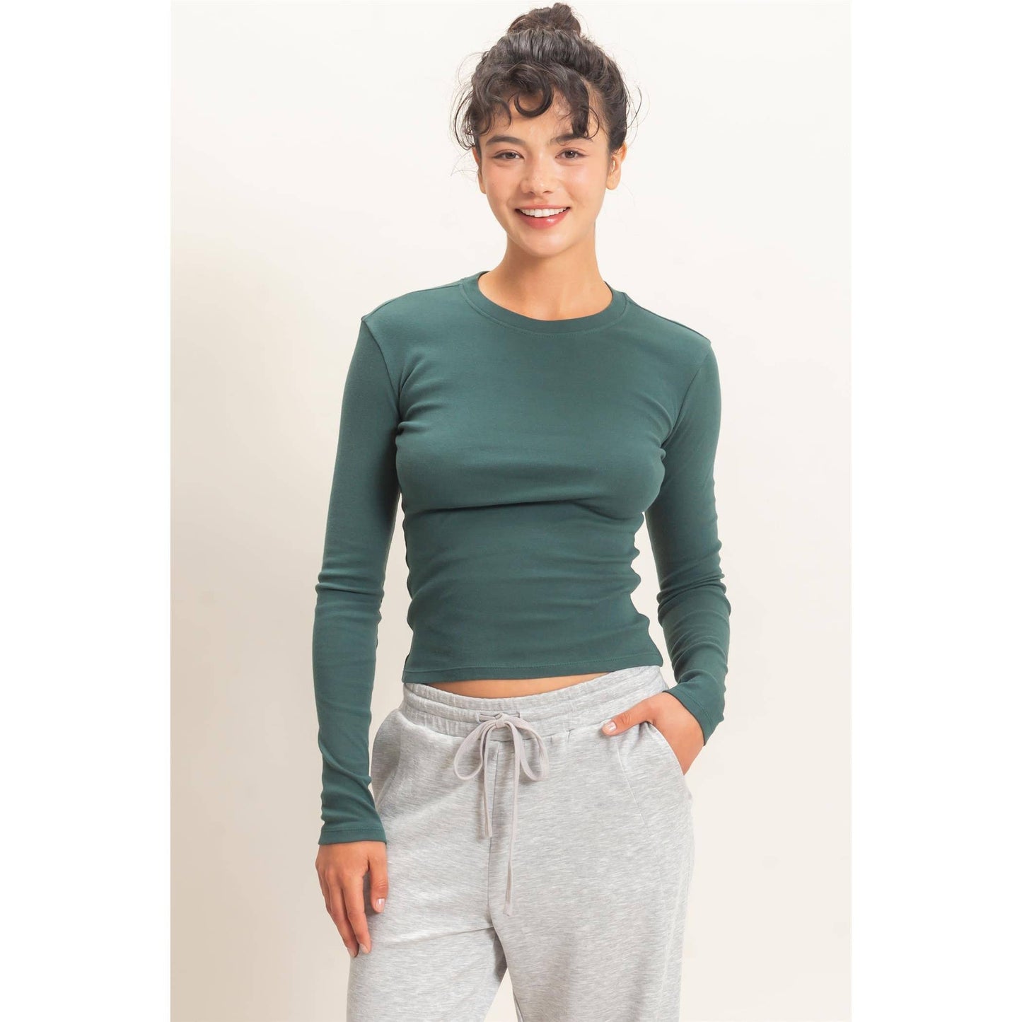 HYFVE - Crew Neck Long Sleeve Top: DARK BROWN / S-M-L(2-2-2)