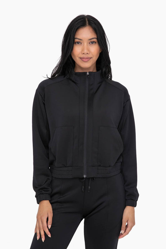 Mock Neck Zip-Up Active Jacket: BLACK