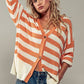 Cozy and Free Striped Cardigan: BURNT SIENNA/CREAM