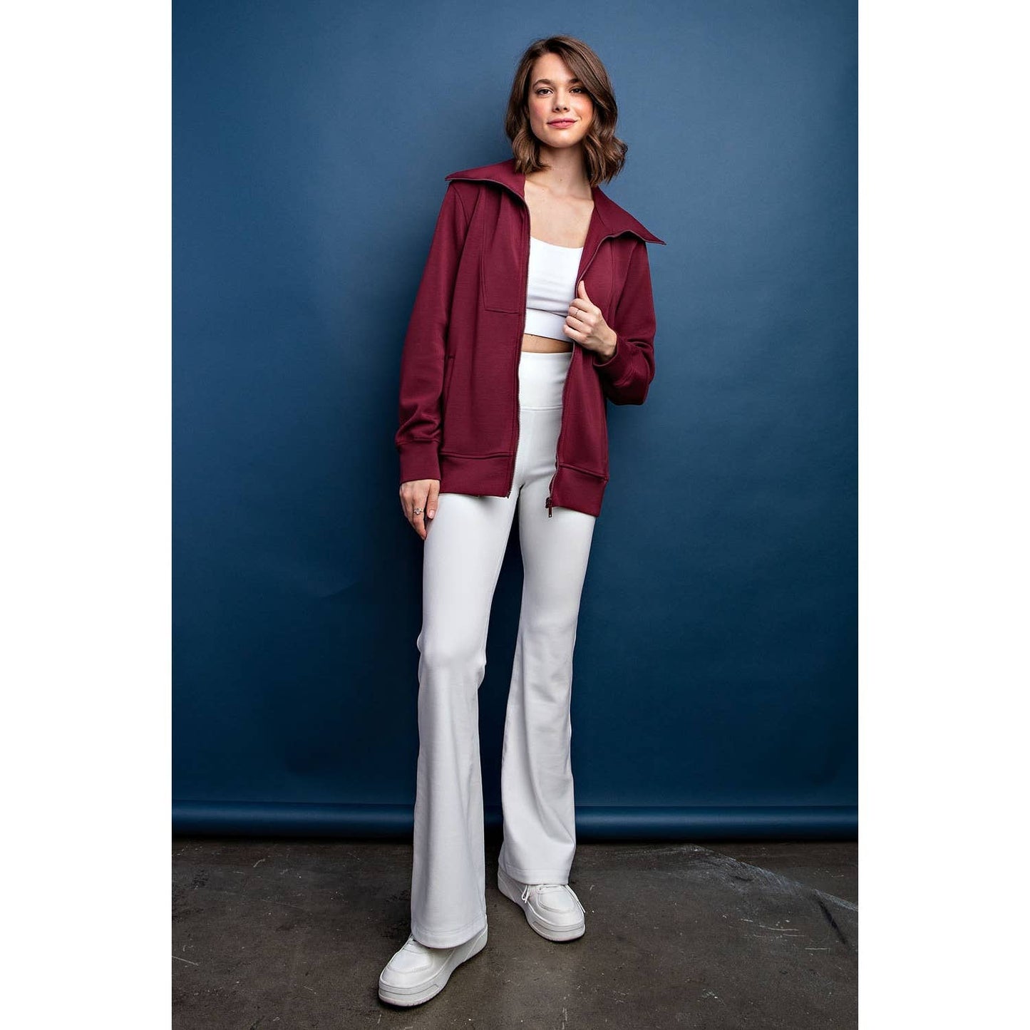 Modal Poly Full Zip Jacket: WINE