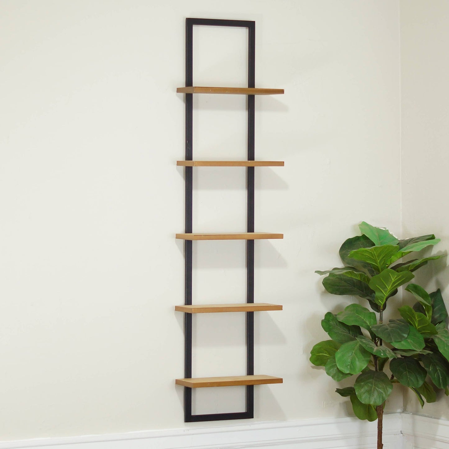 Wood 34 in. Brown Five Tiered Wall Mounted Shelf