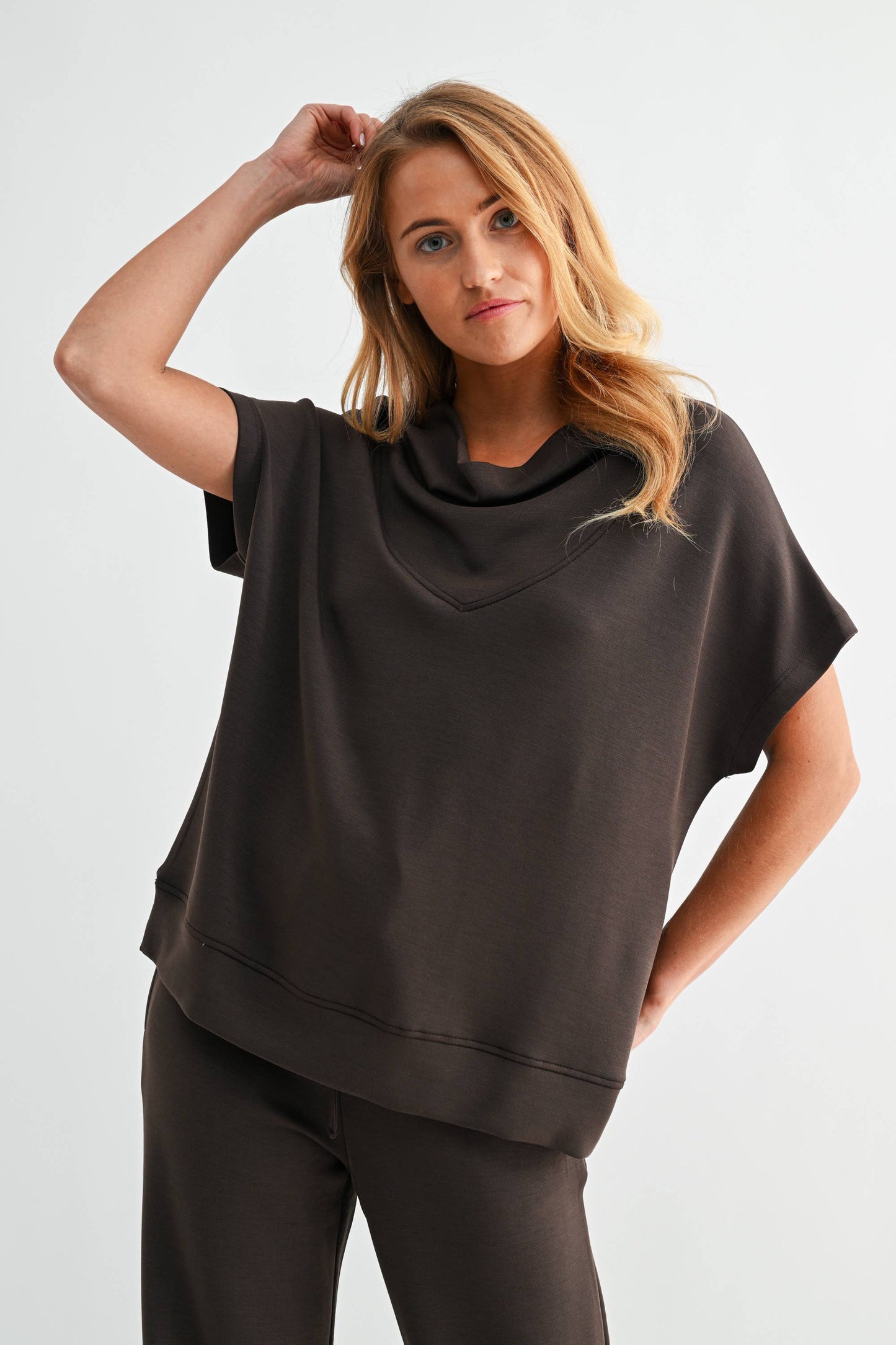 Laguna Cowl Neck Top: ESPRESSO