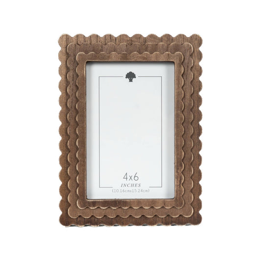 Wood scallop photo frame for 4x6 pic, ESPRESSO