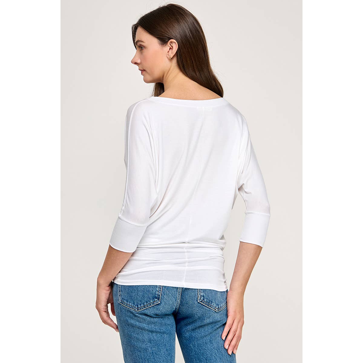Heimious - 3/4 Dolman Sleeve Round neck Modal Jersey  Top, 2503: White / L