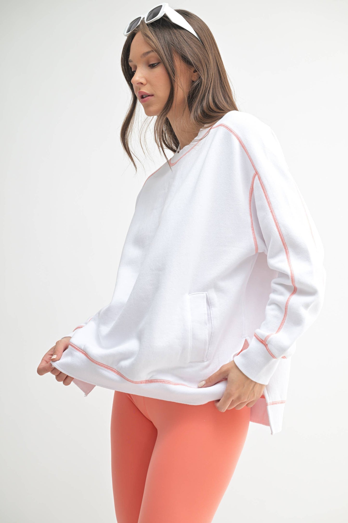 Vintage Stitch Cotton Sweatshirt: WHITE/ BLACK
