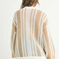 Drop Shoulder Striped Pattern Sweater: IVORY / NAVY