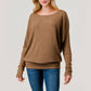 Heimious - Long Dolman Sleeve Round Neck Brushed Knit Top, 2739: Navy / S