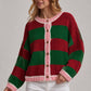 BON - WIDE STRIPE EVERYDAY COZY FALL SWEATER CARDIGAN_JLT00445-01: BLUE/BROWN / S-M-L(2-2-2)