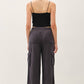 Tencel High Rise Drawstring Wide Leg Cargo Pant: