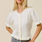 Mimosa - Puff Sleeve Ruffle Hem Knit Cardigan: Ivory / L