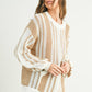 Drop Shoulder Striped Pattern Sweater: IVORY / NAVY