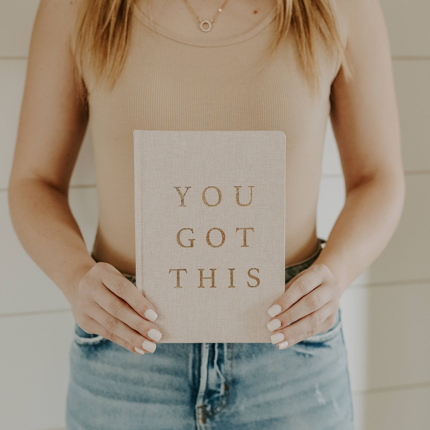 You Got This - Tan and Gold Foil Fabric Journal