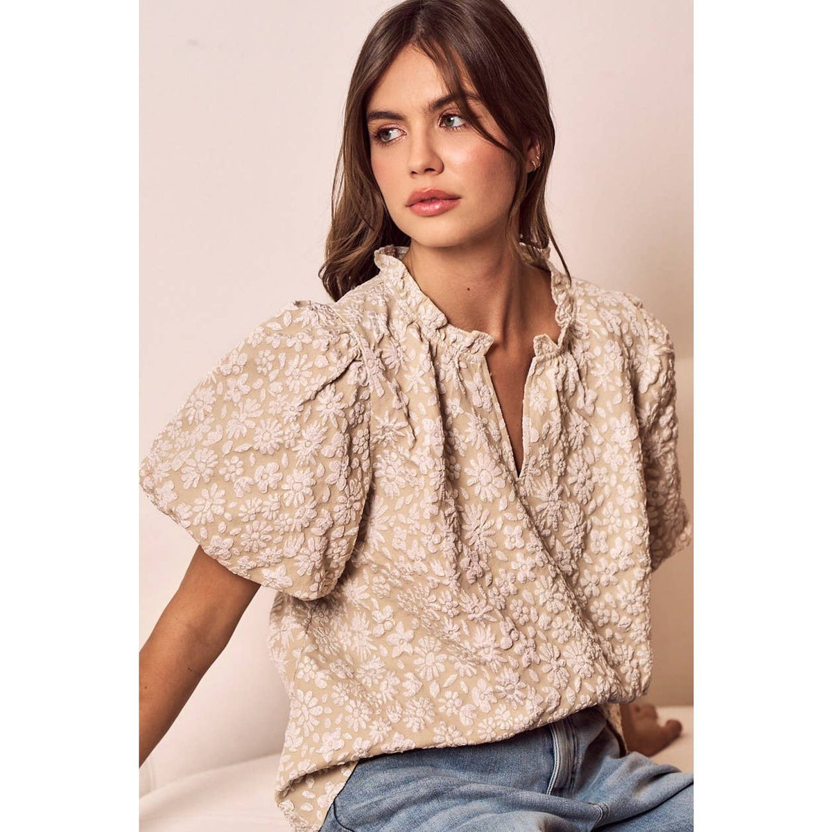 IVE - Floral Weave Of Serenity Blouse Top: OATMEAL / S-M-L(2-2-2)