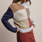 Forte - Colorblock Mixed Stripe Knit Sweater FSW0099: Blue Multi / Contemporary / M