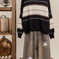 Round Neck Color Blocked Sweater with Stripes