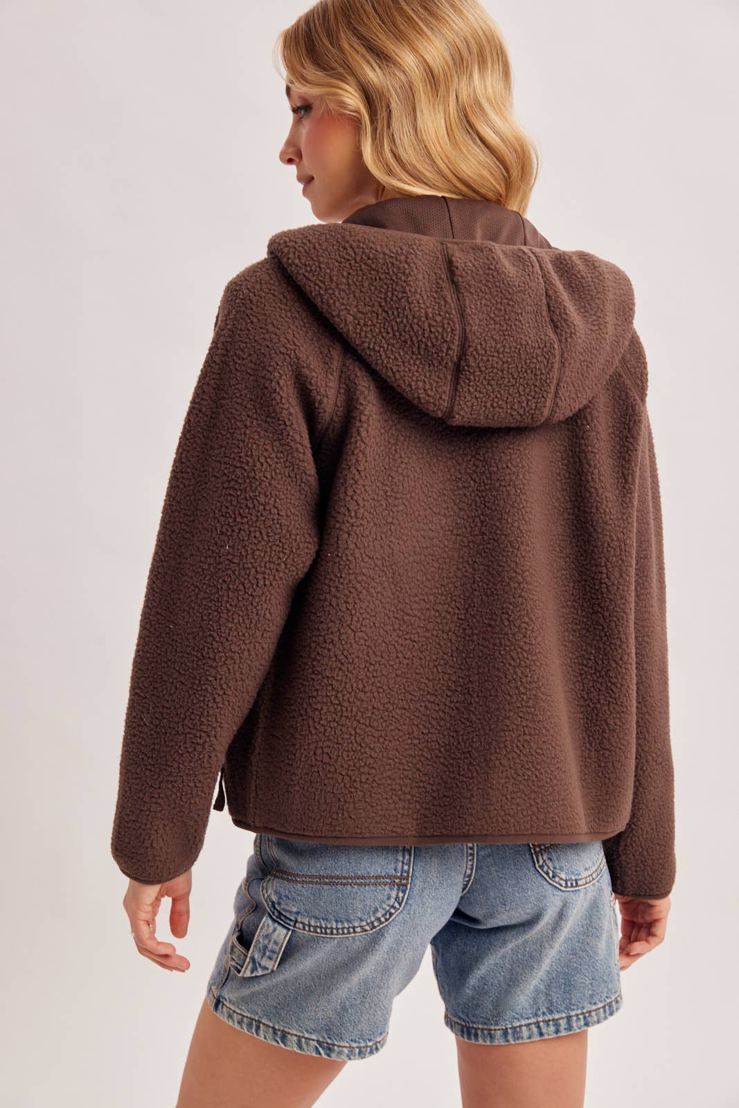 Bluivy - SOFT SHERPA FLEECE ZIPPER FRONT HOODIE JACKET: WINE / M
