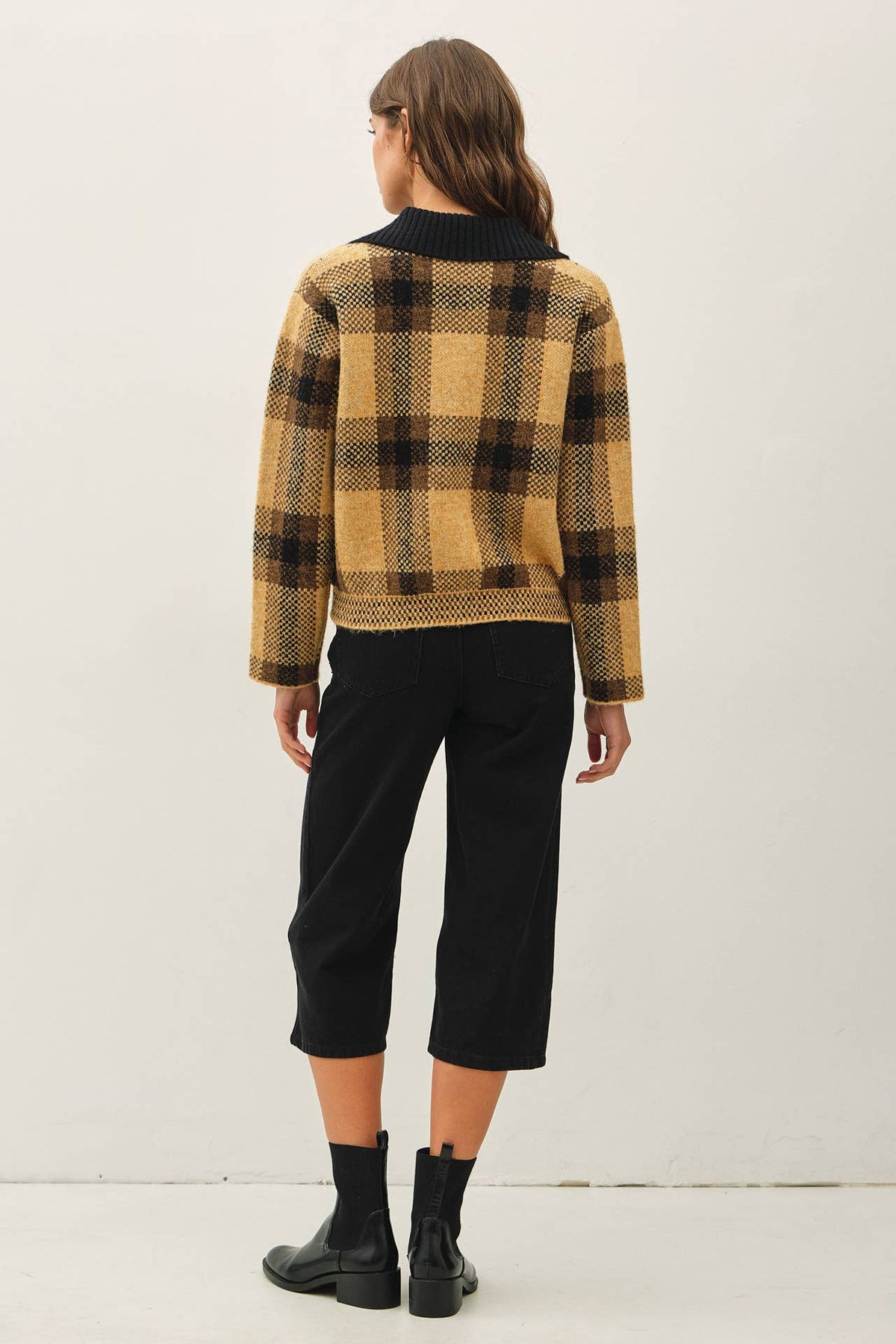Be Cool - PLAID ZIP UP SWEATER JACKET : BLUE / L