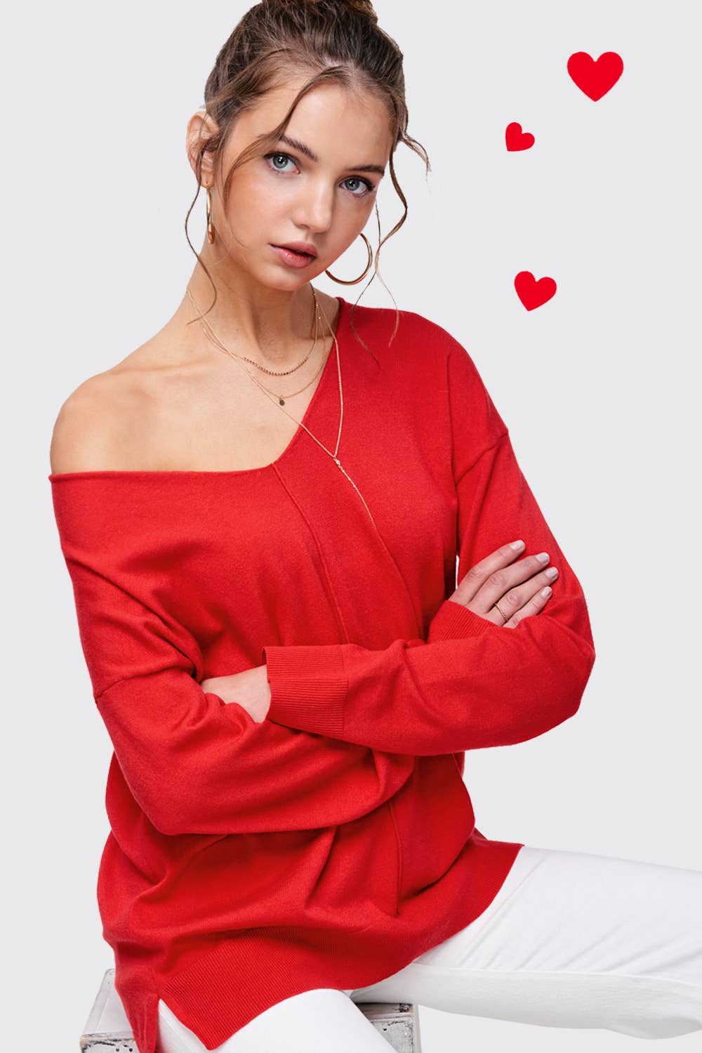 La Miel - JBS3122-V-neck Long Sleeve Lightweight Knit Top Christmas: Apple Green / L