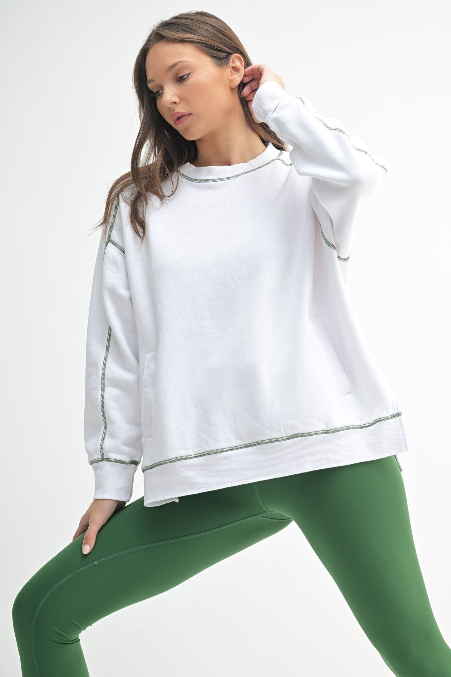 Vintage Stitch Cotton Sweatshirt: WHITE/WATERMELON