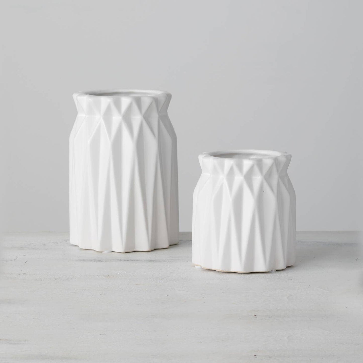 Geometric White Vase Decor:  Set of 2