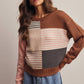 Forte - Colorblock Mixed Stripe Knit Sweater FSW0099: Blue Multi / Contemporary / XL